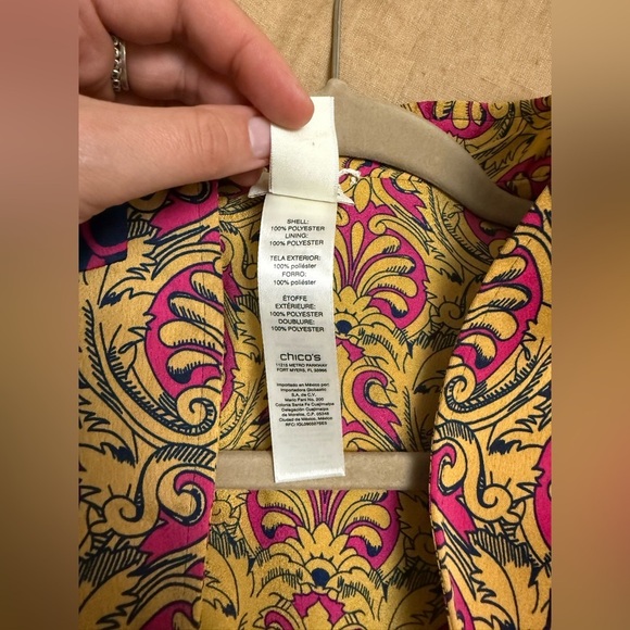 Chicos Reversible Ornate Printed Kimono Jacket Size 3P Pink Purple - Picture 12 of 13